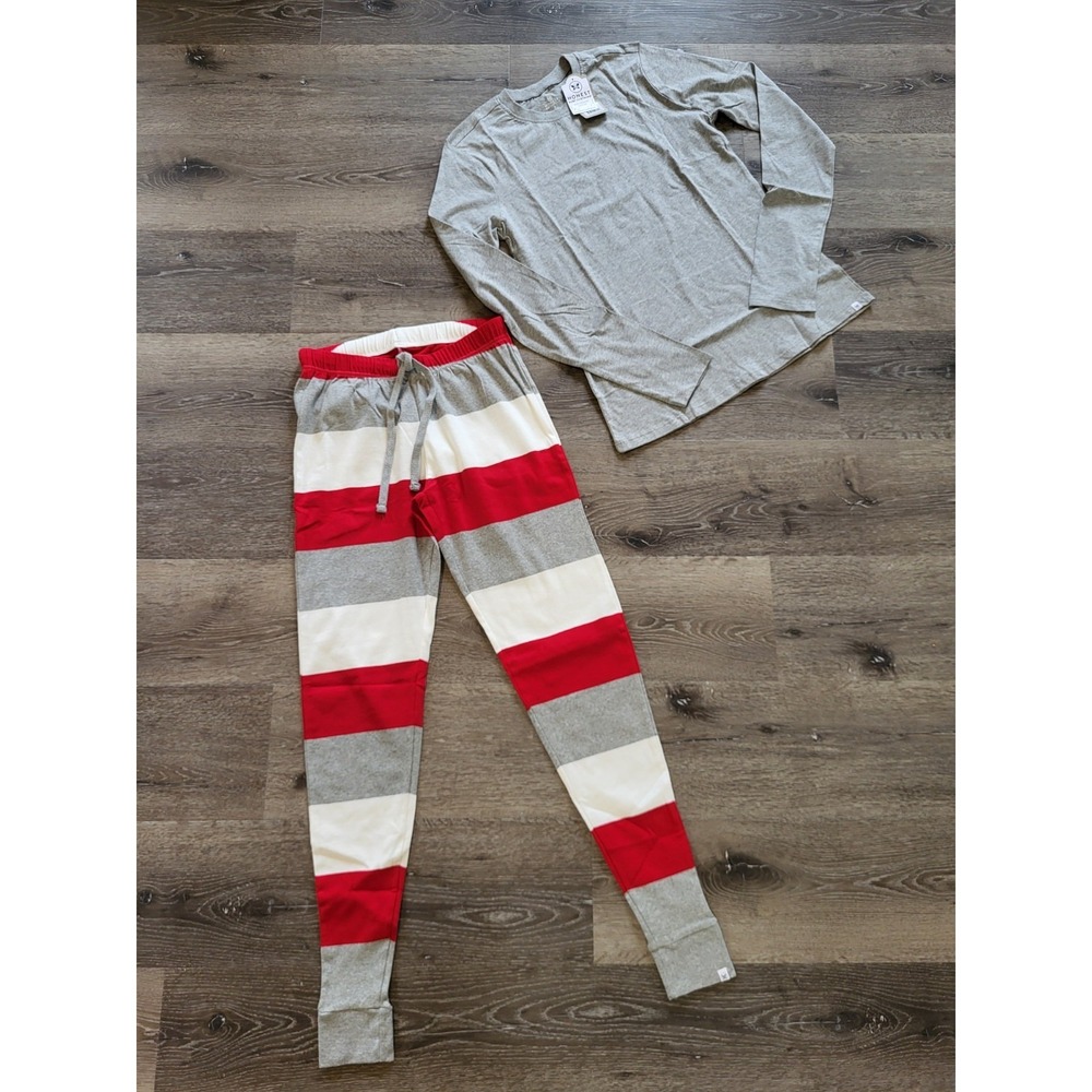 New Honest Organic Cotton 2pc Long Sleeve Pajamas Red Gray Sz S